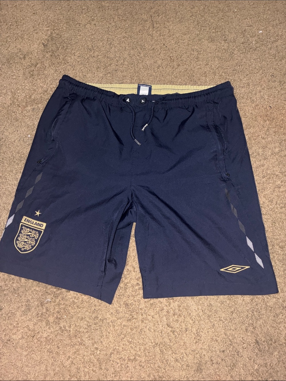 Umbro Navy and Gold England Athletic Shorts